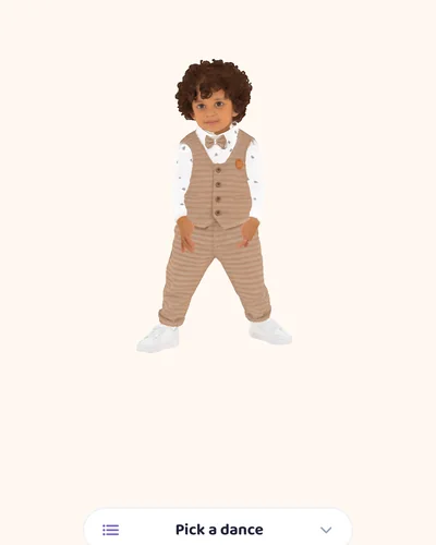 The child's 3D character dancing in the app