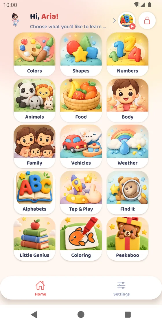 MIMI Babies home screen with fifteen learning worlds